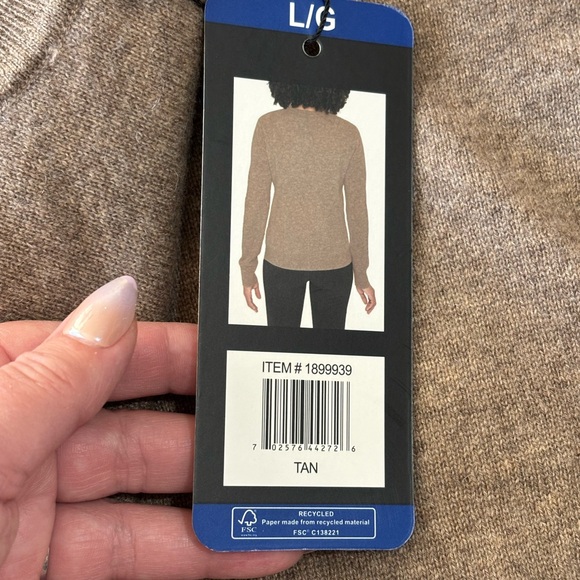 NWT Mario Serrani 100% Cashmere Knit Sweater Womens L Tan Quiet Luxury Classic - Picture 4 of 11